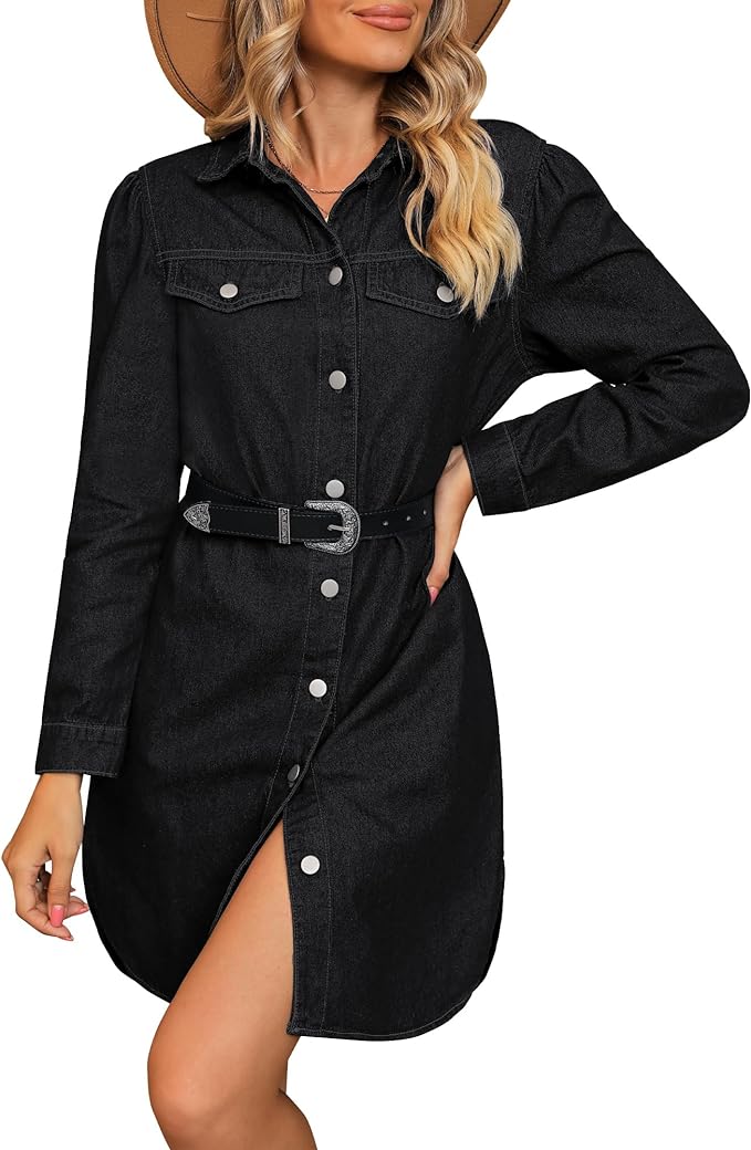 luvamia Denim Dress for Women 2024 Jean Spring Dresses Cowgirl Western Casual Long Sleeve Button Down Dress with Pockets from Amazon
