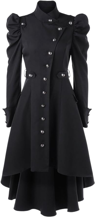 Black Beebeauty Gothic Vintage Womens Steampunk Victorian Swallow Tail Long Trench Coat Jacket front from Amazon