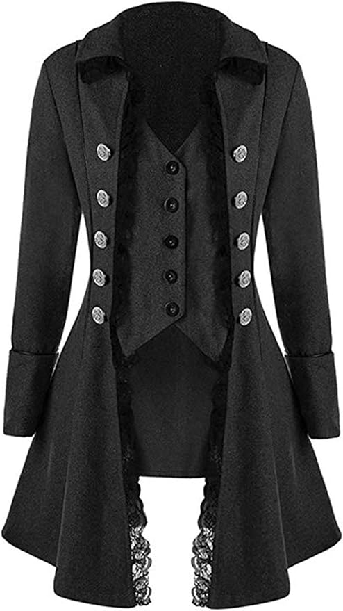 Black Women's Gothic Steampunk Corset Halloween Costume Coat Victorian Tailcoat Jacket front from Amazon