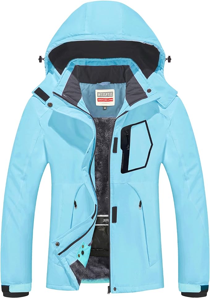 Blue WULFUL Women’s Waterproof Snow Ski Jacket Mountain Windproof Winter Coat with Detachable Hood front from Amazon