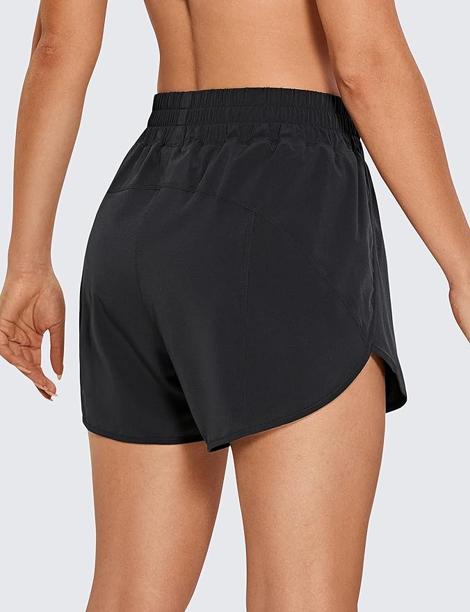 CRZ YOGA Women's High Waisted Running Shorts Mesh Liner - 3'' Dolphin Quick Dry Athletic Gym Track Workout Shorts Zip Pocket back side from Amazon