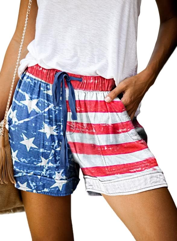 Dokotoo Womens American Flag Comfy Drawstring Casual Elastic Waist Pocketed Shorts front from Amazon