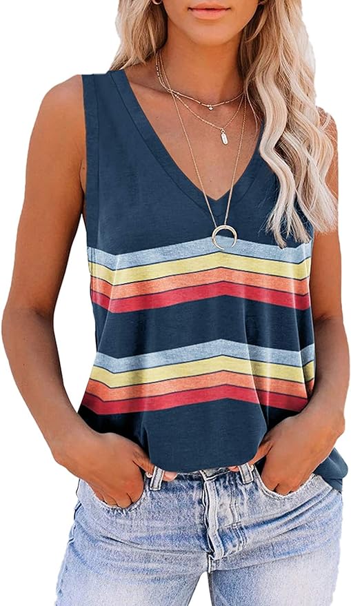 ETCYY Sleeveless Tank Tops for Women Summer Tops V Neck Tie Dye Cute Printed Loose Fit Workout Yoga Shirt from Amazon