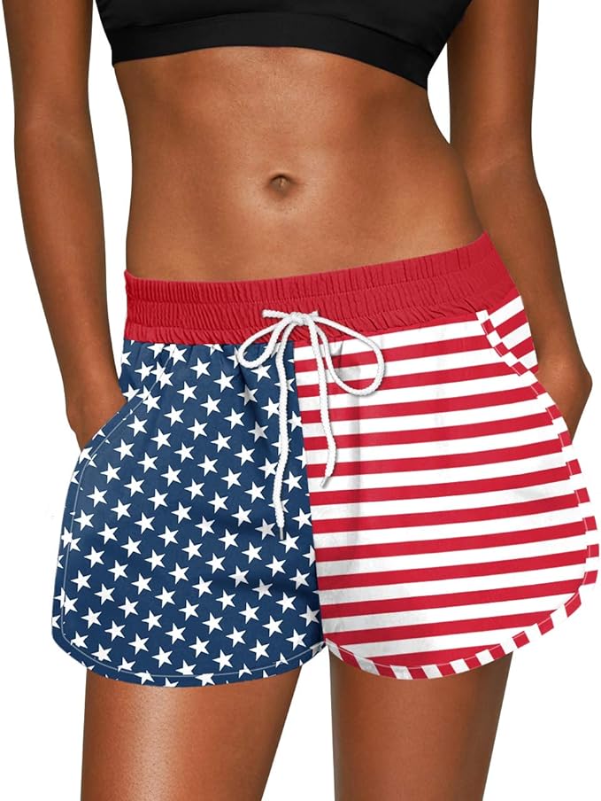 For G and PL Women Summer American Flag Beach Boardshorts with Pockets Swim Trunks from Amazon