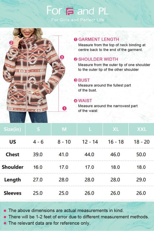 For G and PL Women's Long Sleeve Full Zip Soft Warm Fleece Jacket Size Chart from Amazon