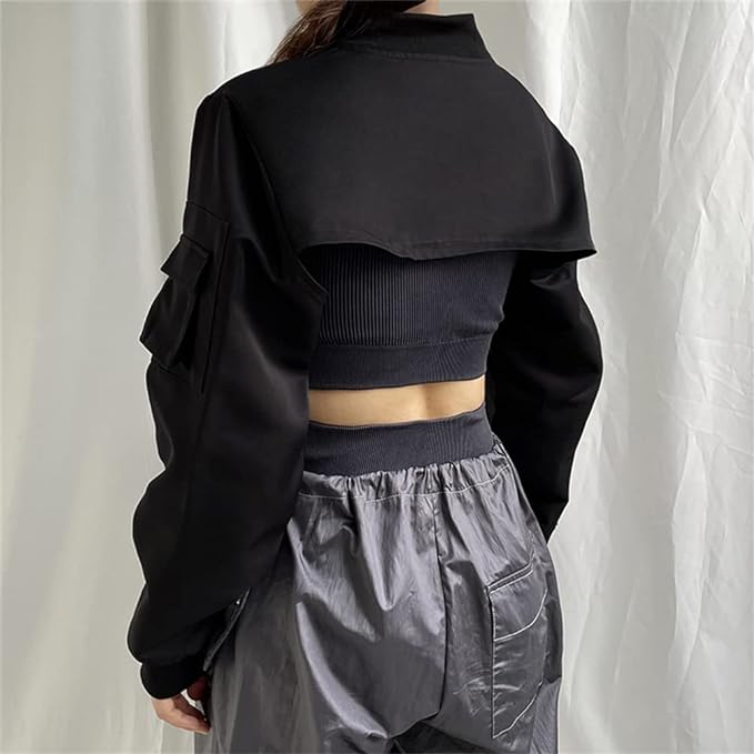 Goth Crop Top for Women 80s Emo Alt Punk Jacket Coat Black back side from Amazon