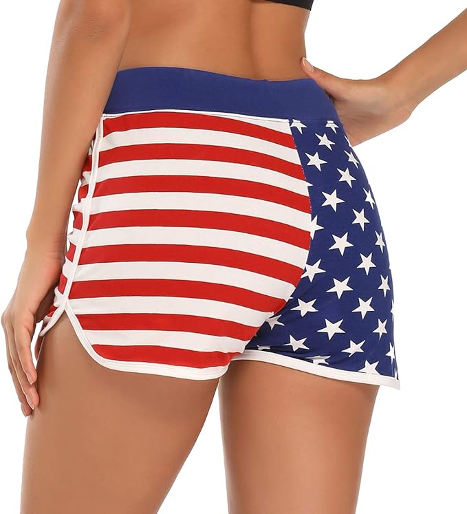 HDE Women's Retro Fashion Dolphin American Flag Print Running Workout Shorts back side from Amazon