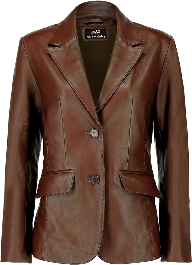 Jild Classic 2-Button Lambskin Leather Blazer Women - Casual Coat Long Sleeves Suit Style Leather Jacket Women front from Amazon