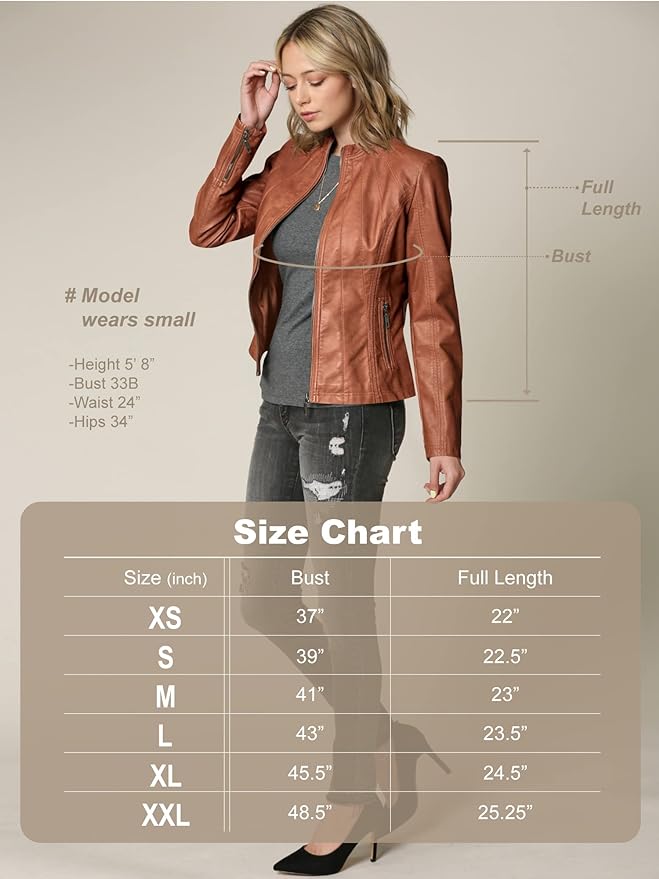 Lock and Love Women's Faux leather Motocycle Biker Jacket Coat Size Chart from Amazon