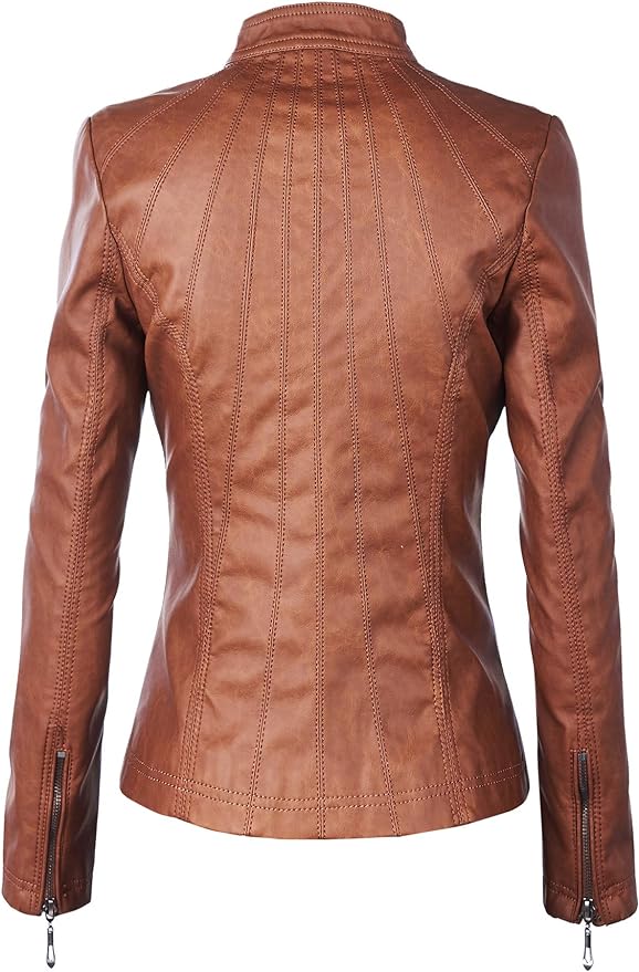 Lock and Love Women's Faux leather Motocycle Biker Jacket Coat back side from Amazon
