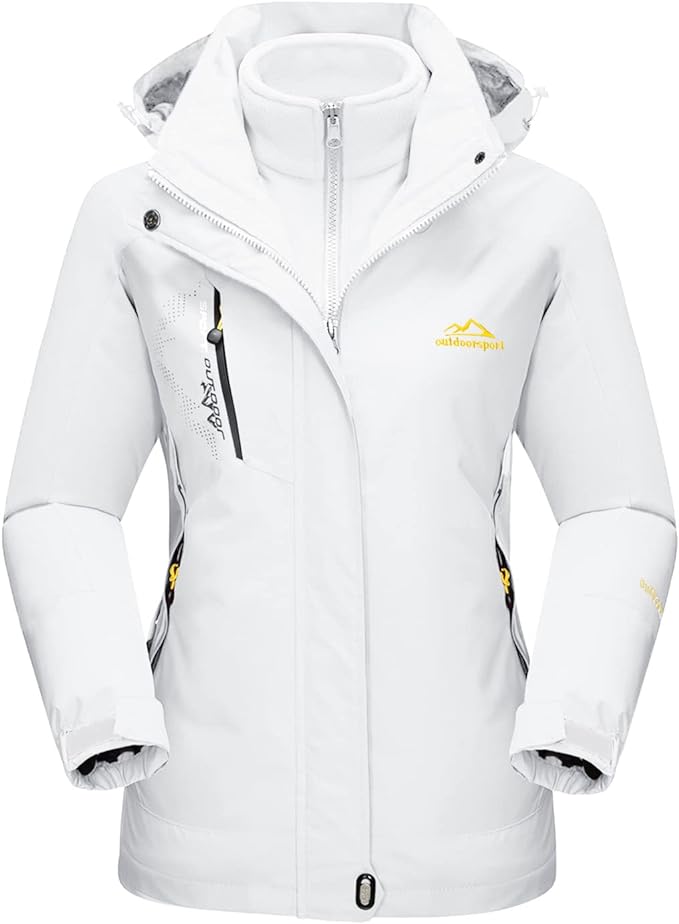 MAGCOMSEN Women's Winter Coats 3-IN-1 Snow Ski Jacket Water Resistant Windproof Fleece Winter Jacket Parka White front from Amazon