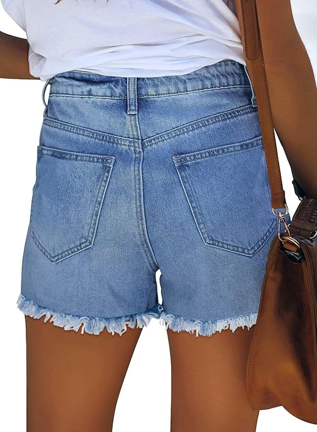 MINGALONDON Women's Denim Shorts Mid Waist Ripped Distressed back side from Amazon
