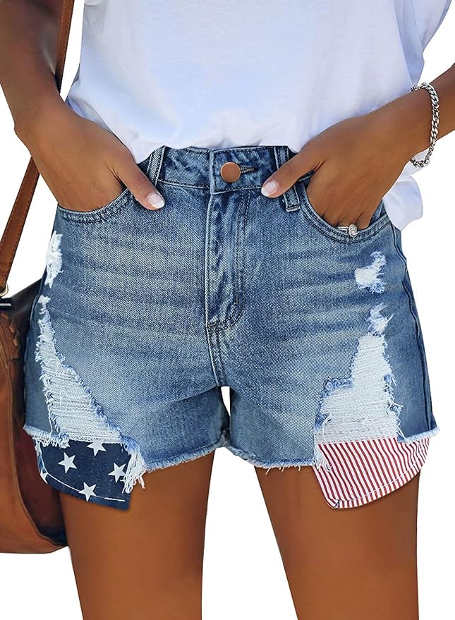 MINGALONDON Women's Denim Shorts Mid Waist Ripped Distressed front from Amazon