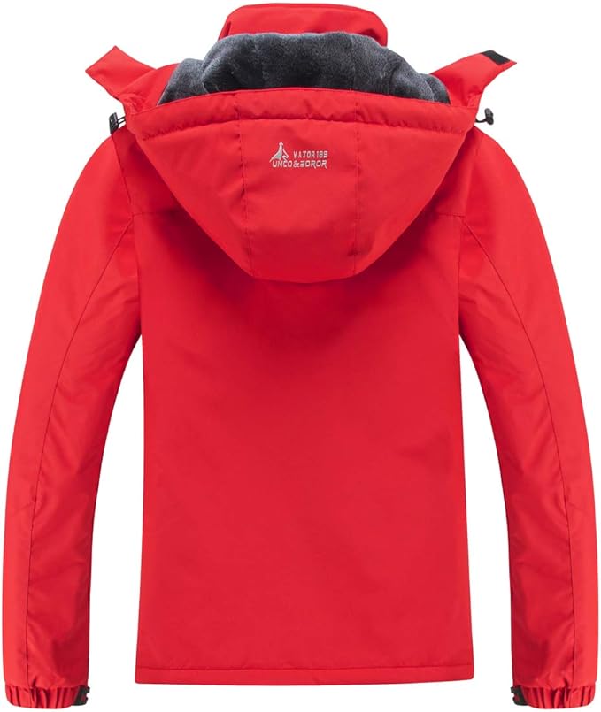 MOERDENG Red Women's Waterproof Ski Jacket Warm Winter Snow Coat Mountain Windbreaker Hooded Raincoat Jacket back side from Amazon