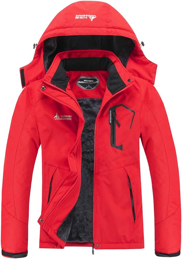 MOERDENG Red Women's Waterproof Ski Jacket Warm Winter Snow Coat Mountain Windbreaker Hooded Raincoat Jacket front from Amazon