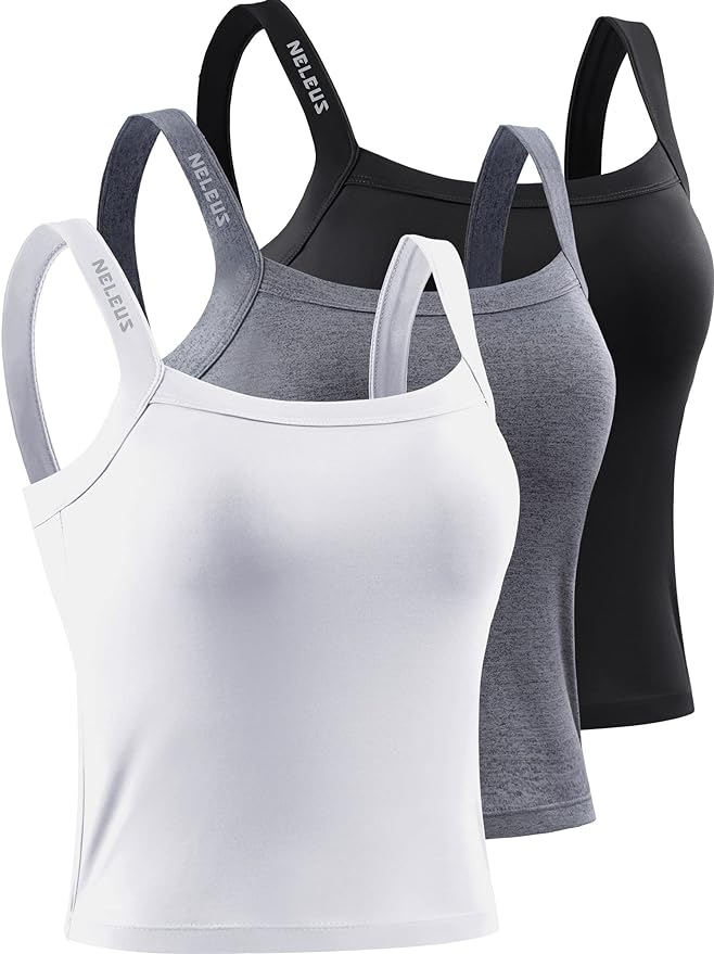 NELEUS Women's 3 Pack Athletic Compression Tank Top with Sport Bra Running Shirt from Amazon