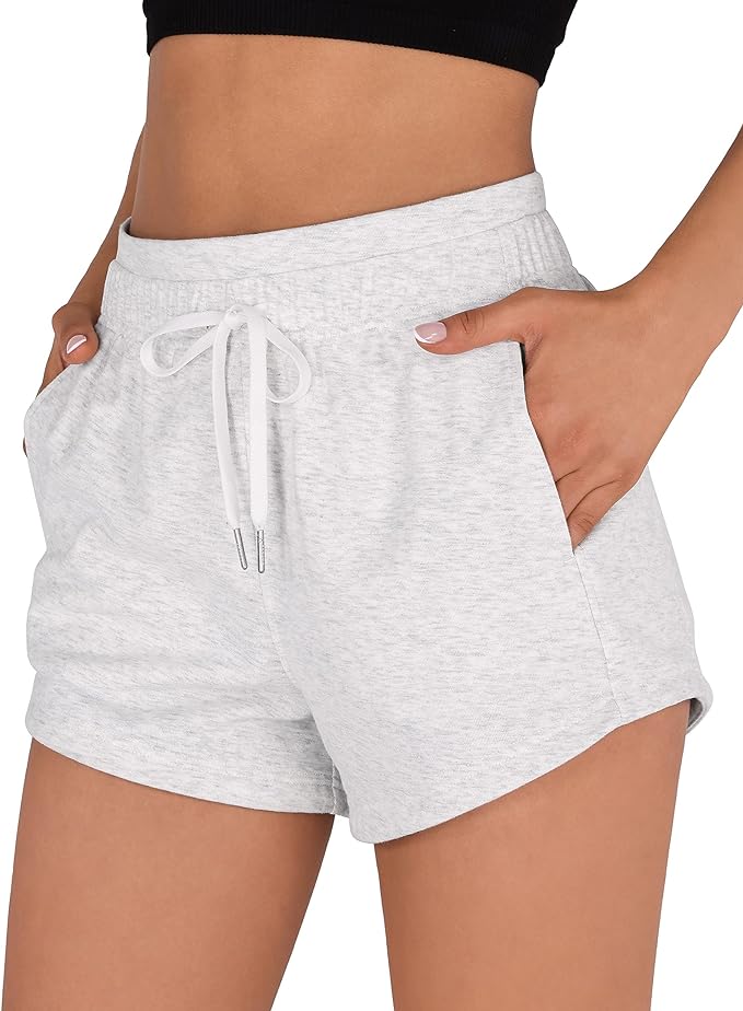 ODODOS Women's Sweat Shorts with Pockets Cotton French Terry Drawstring Summer Workout Casual Lounge Shorts front from Amazon