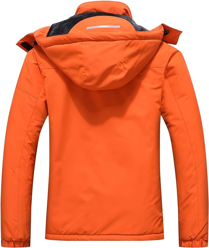 Orange SUOKENI Women's Waterproof Warm Winter Snow Coat Hooded Raincoat Ski Snowboarding Jacket back side from Amazon