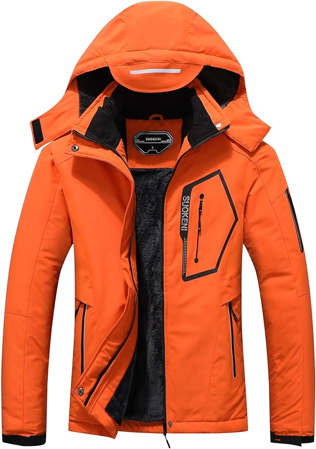 Orange SUOKENI Women's Waterproof Warm Winter Snow Coat Hooded Raincoat Ski Snowboarding Jacket back side from Amazon