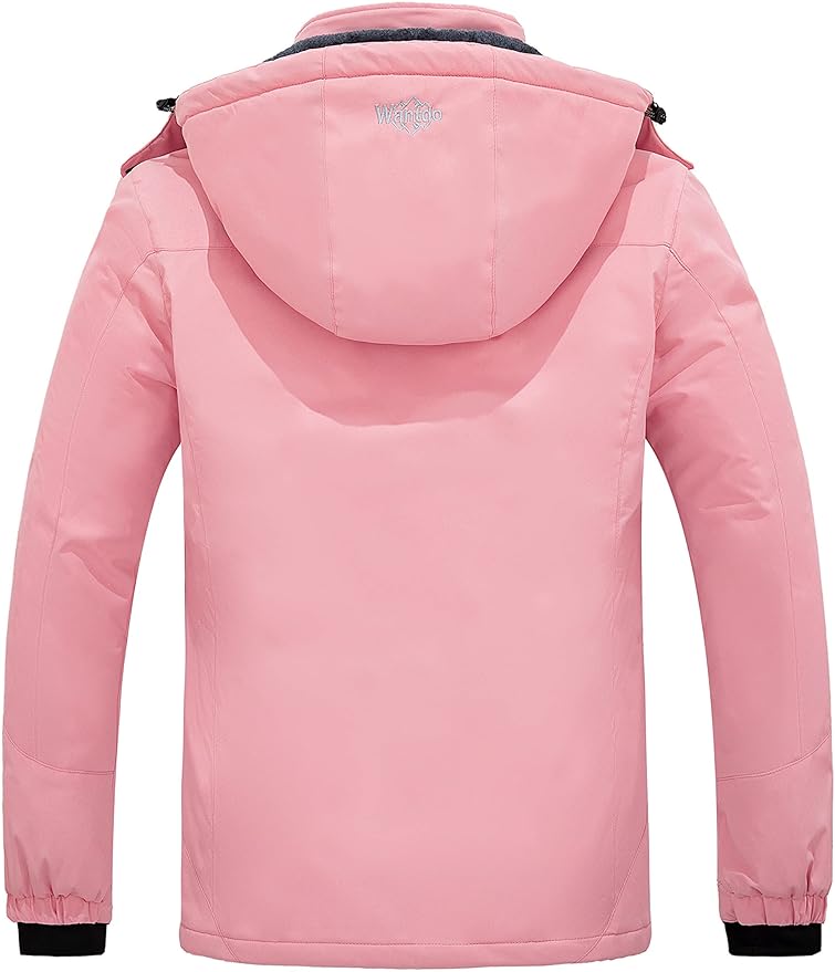 Pink wantdo Women's Mountain Waterproof Ski Jacket Windproof Rain Jacket Winter Warm Hooded Coat back side from Amazon