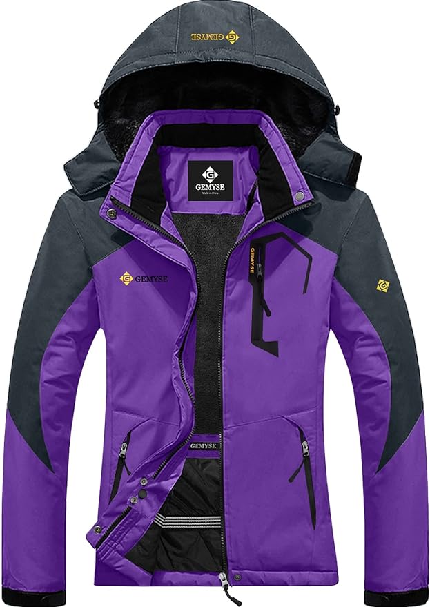 Purple GEMYSE Women's Mountain Waterproof Ski Snow Jacket Winter Windproof Rain Jacket front from Amazon