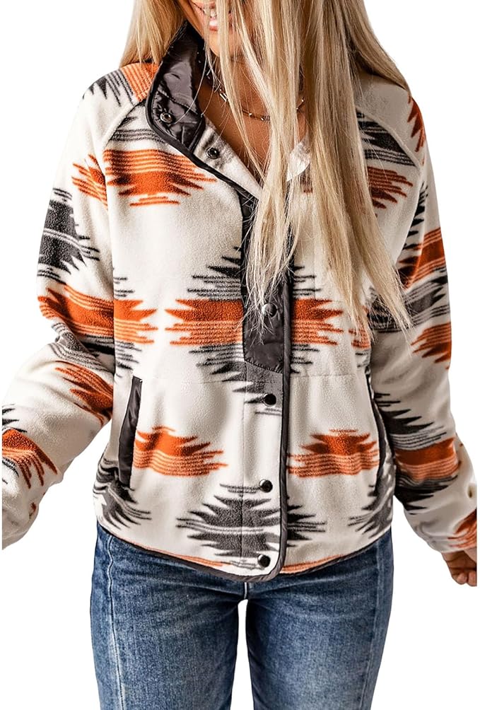 SELINK Womens Fleece Jacket Western Aztec Print Long Sleeve Snap Button Down Shacket Jackets with Pockets 2024 front from Amazon