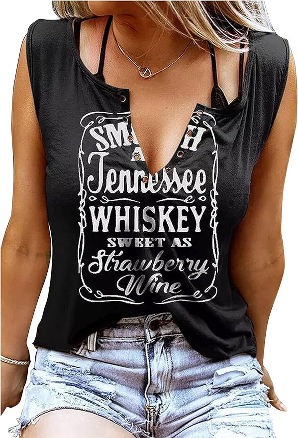 Summer Sexy V Neck Tank Tops for Women Casual Loose Fit Sleeveless T Shirts Country Music Ring Hole Basic Shirts Tanks from Amazon