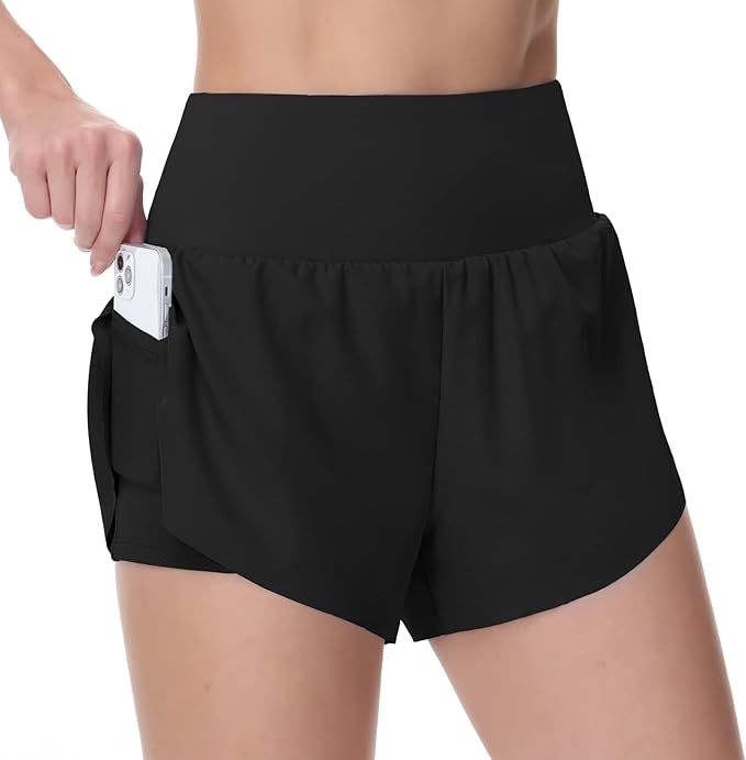 THE GYM PEOPLE Women’s Quick Dry Running Shorts Mesh Liner High Waisted Tennis Workout Shorts Zipper Pockets from Amazon