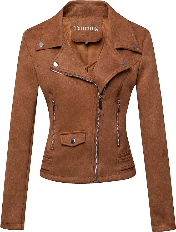Tanming Women's Faux Leather Moto Biker Short Coat Jacket front from Amazon