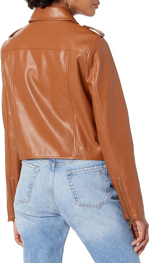 The Drop Women's Heather Faux Leather Moto Jacket back side from Amazon