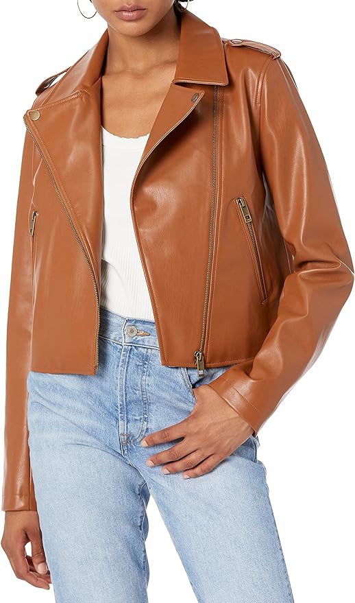 The Drop Women's Heather Faux Leather Moto Jacket front from Amazon