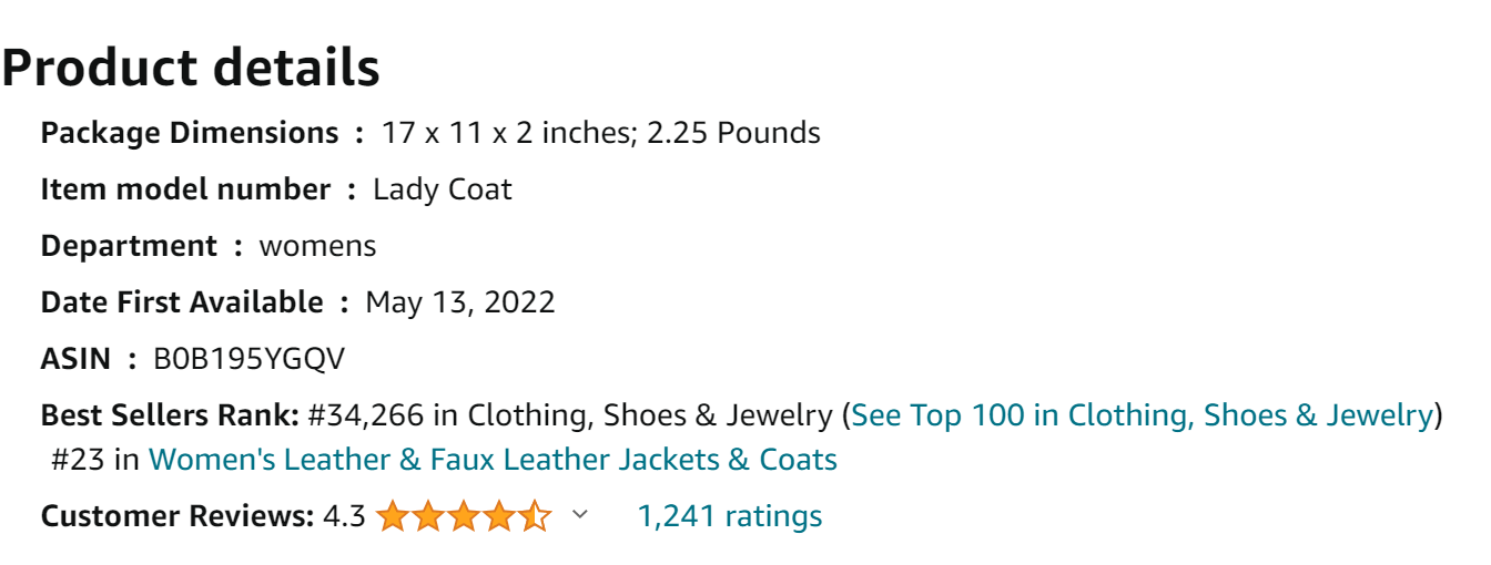 Jild Classic 2-Button Lambskin Leather Blazer Women - Casual Coat Long Sleeves Suit Style Leather Jacket Women from Amazon Reviews (screenshot taken on 2024-2-05)