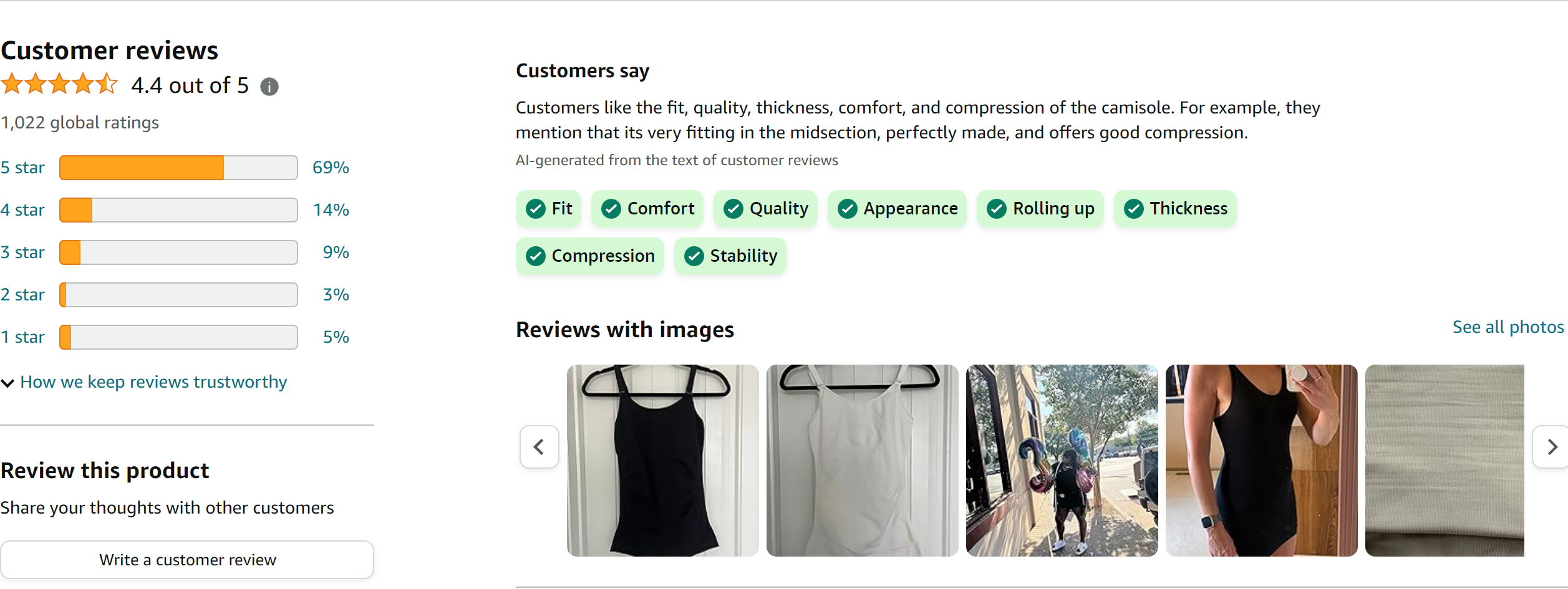 VVX Womens Shapewear Camisole Tank Tops - Body Shape for Women Tummy Control Seamless Compression Tank Tops from Amazon Reviews (screenshot taken on 2024-2-21)