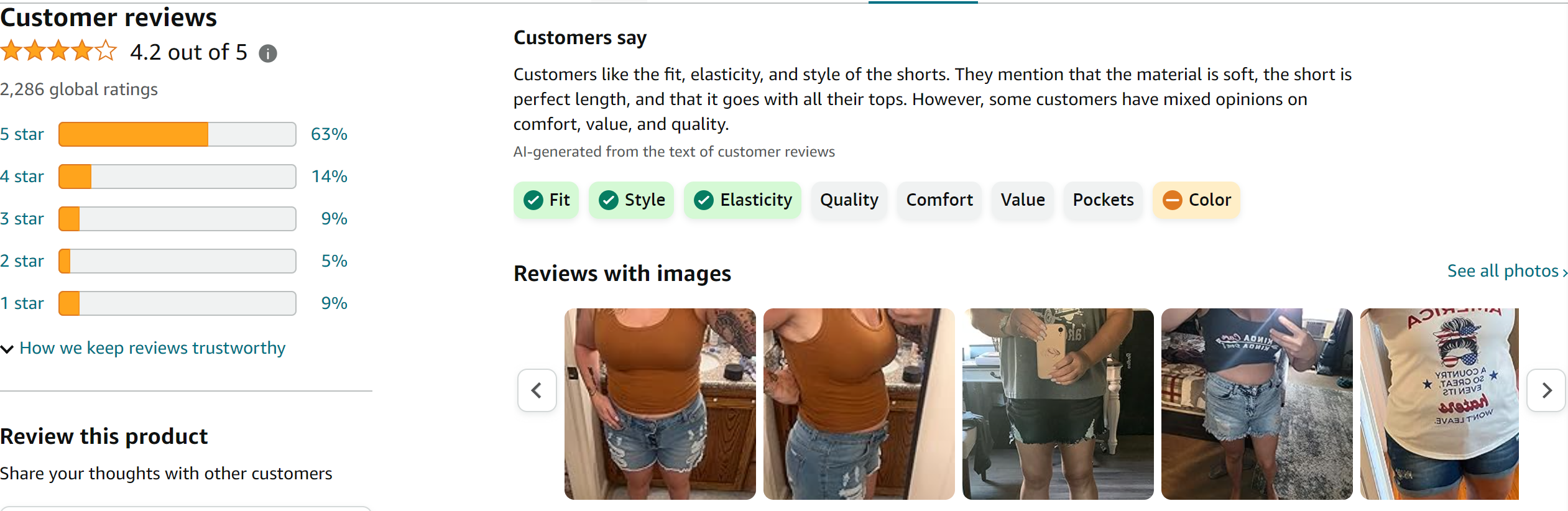 MINGALONDON Women's Denim Shorts Mid Waist Ripped Distressed from Amazon Reviews (screenshot taken on 2024-2-27)