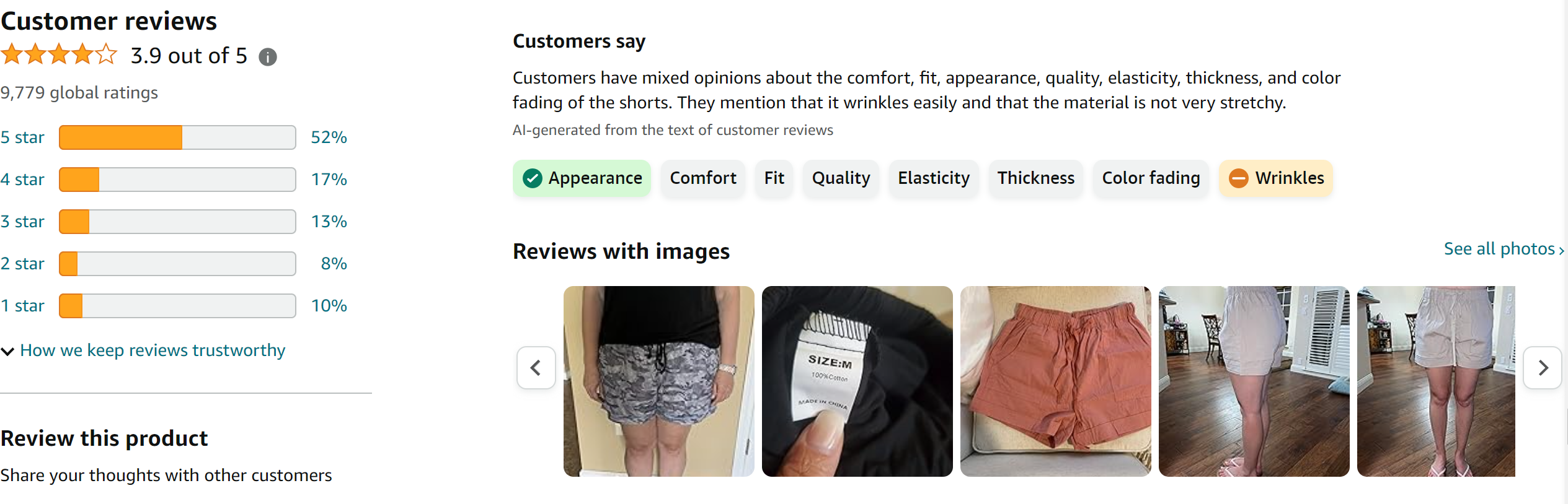 Dokotoo Womens Comfy Drawstring Casual Elastic Waist Pocketed Shorts from Amazon Reviews (screenshot taken on 2024-2-27) [not only American flag print]
