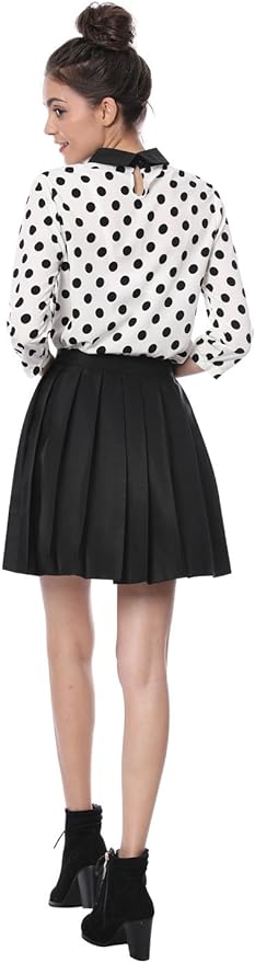 Allegra K Women's White Polka Dots Contrast Peter Pan Collar Top 3/4 Sleeves Blouse Shirt back side from Amazon