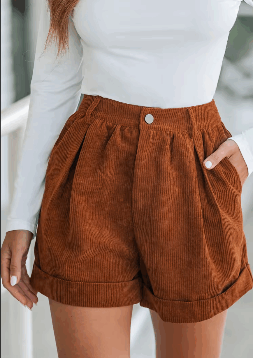 Cupshe Corduroy High Waist Pleated Shorts Brown