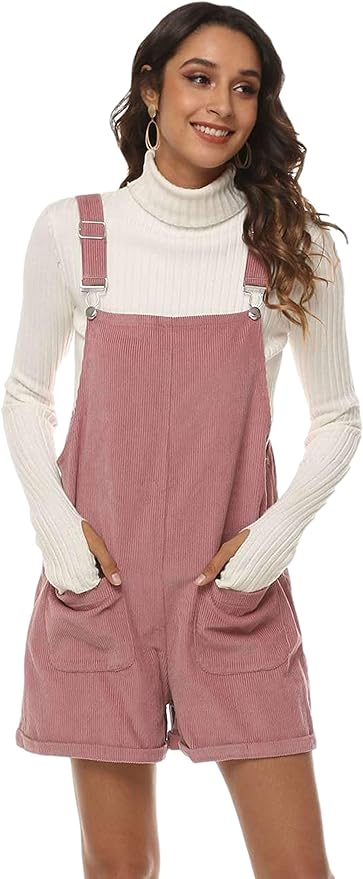 Himosyber Corduroy Short Overalls Women Adjustable Strap Cute Romper Jumpsuit Shotall from Amazon