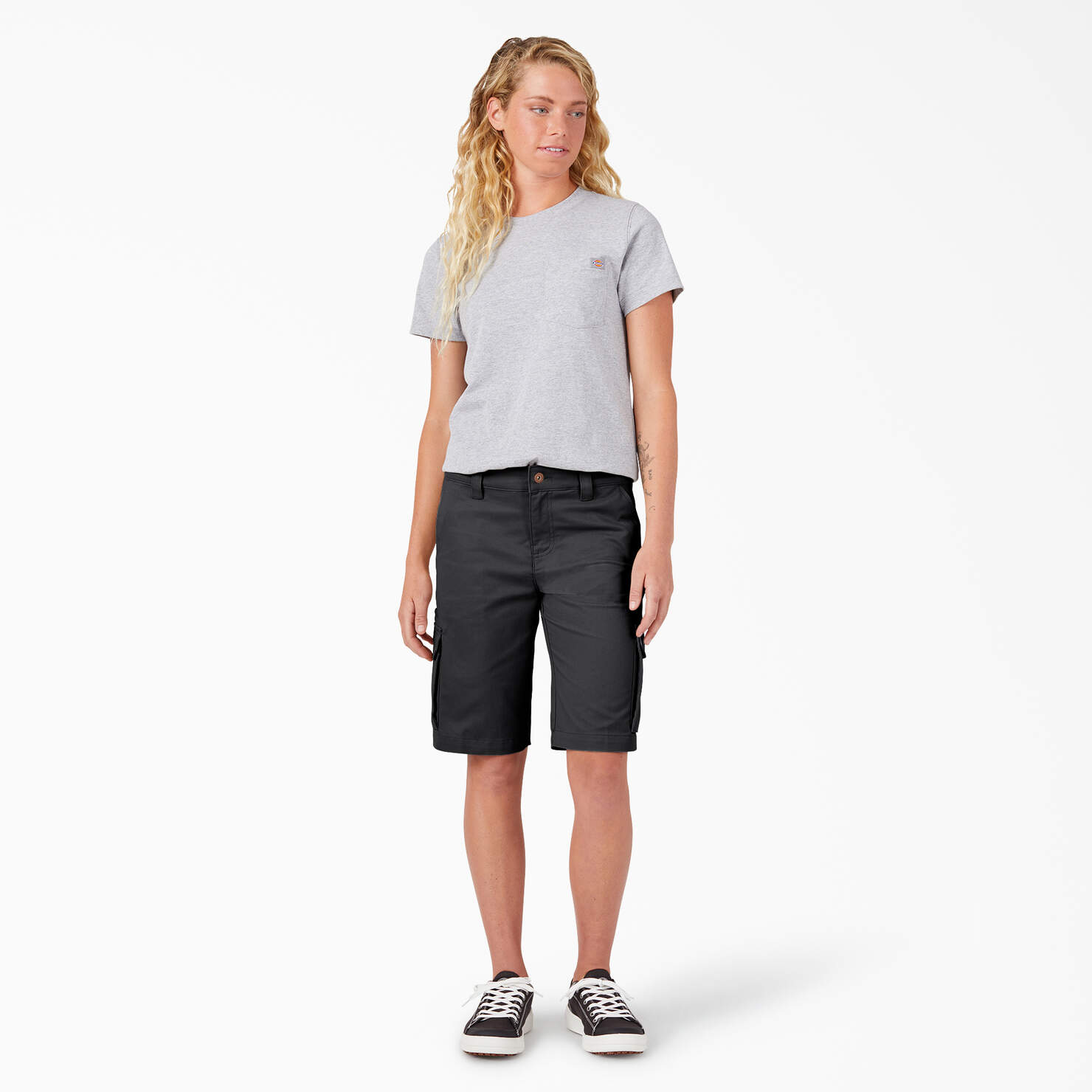 Model with Dickies Women's Relaxed Fit Cargo Shorts