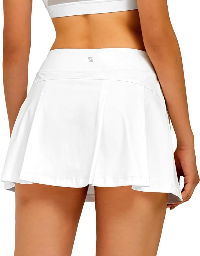 Stelle Women Tennis Skirt Golf Skorts Athletic High Waisted with Pockets Inner Shorts Sport Workout Pleated Pickleball back side from Amazon