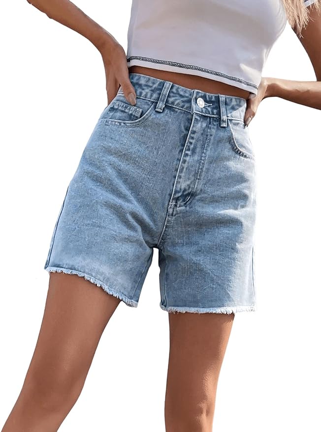 SweatyRocks Women's High Waist Denim Modest Shorts front from Amazon